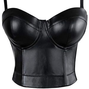 Spaghetti Straps PU Leather Bustier Crop top
